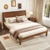 Frame with Headboard, Mid Century Modern Platform Bed Queen Size with Solid Wood Legs & Wooden Slat Support, Easy Assembly